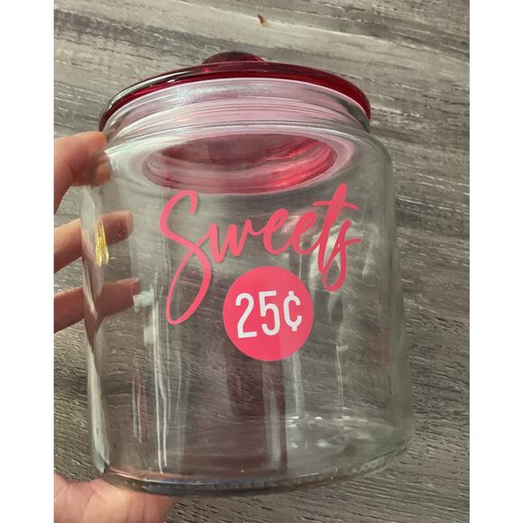 “Sweets” Candy Jar Clear with Fuchsia Pink Top - Picture 8 of 8